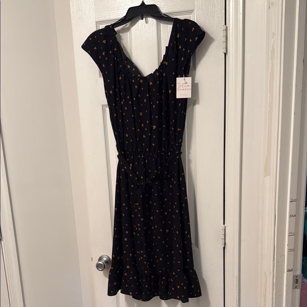 LC Lauren Conrad Black and White Midi Sundress with Flutter Cap Sleeves